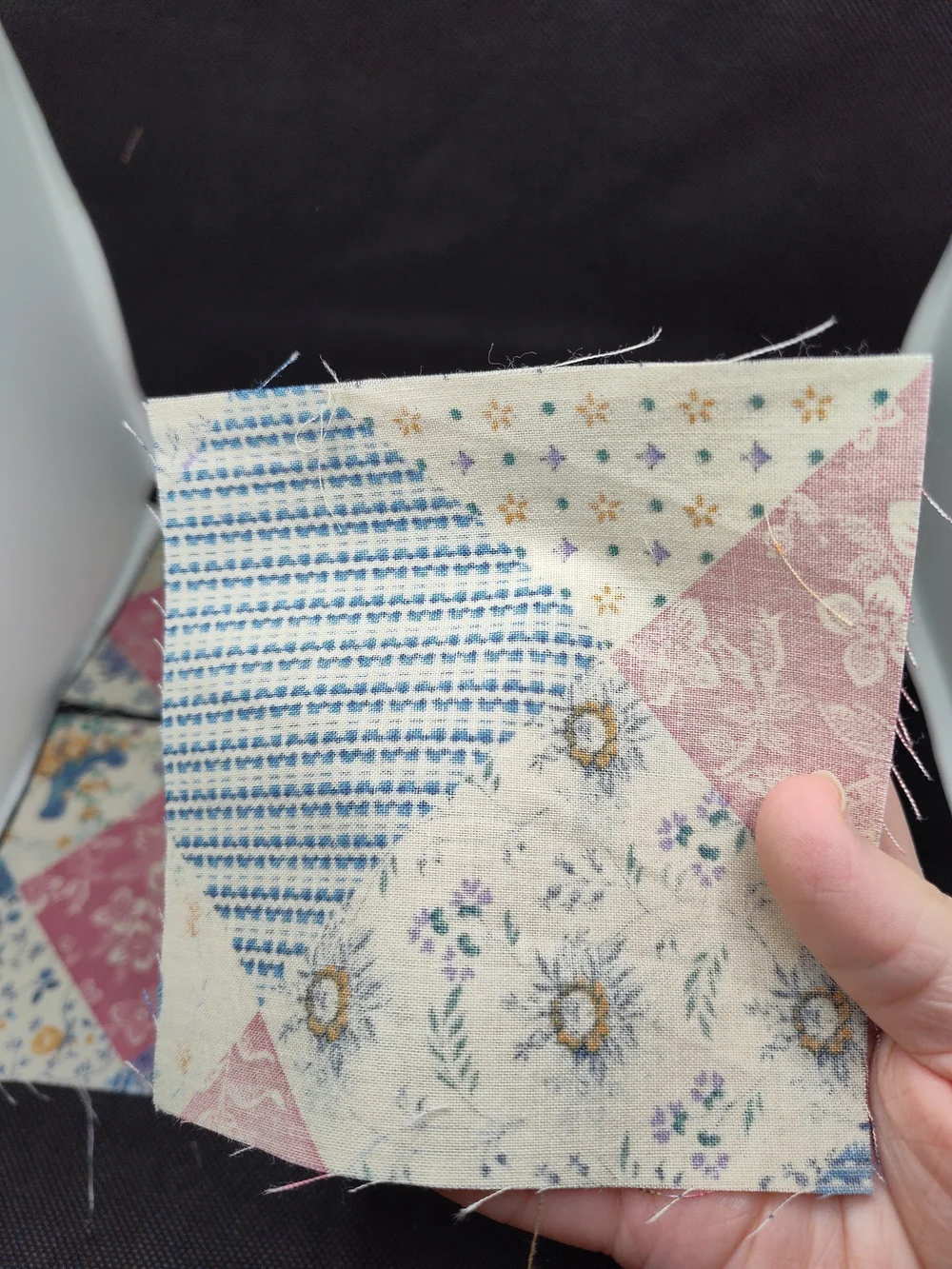 5 4.50 Inch Patchwork Cotton Quilt Squares - Blue, Pink, Cream
